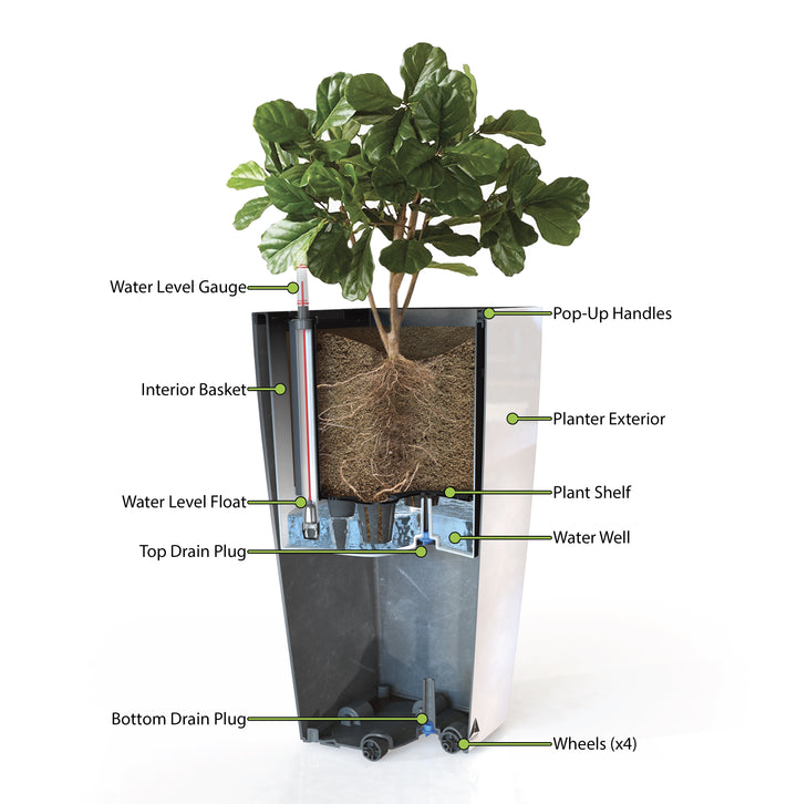 Modena Self-Watering Planter, Square Taper