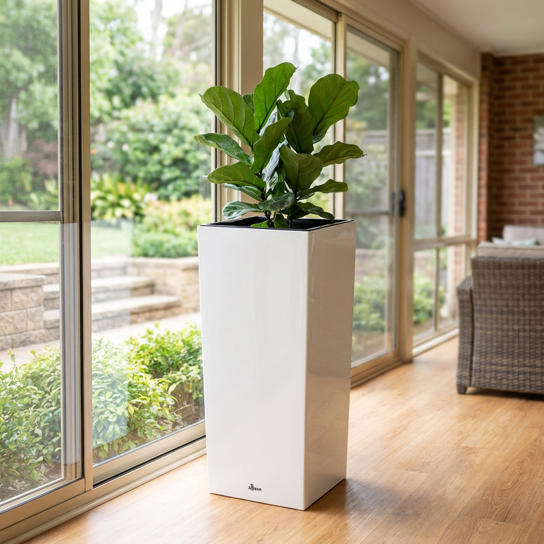 white rectangular indoor planter Self Watering Planter – Modena Tall Pillar Indoor