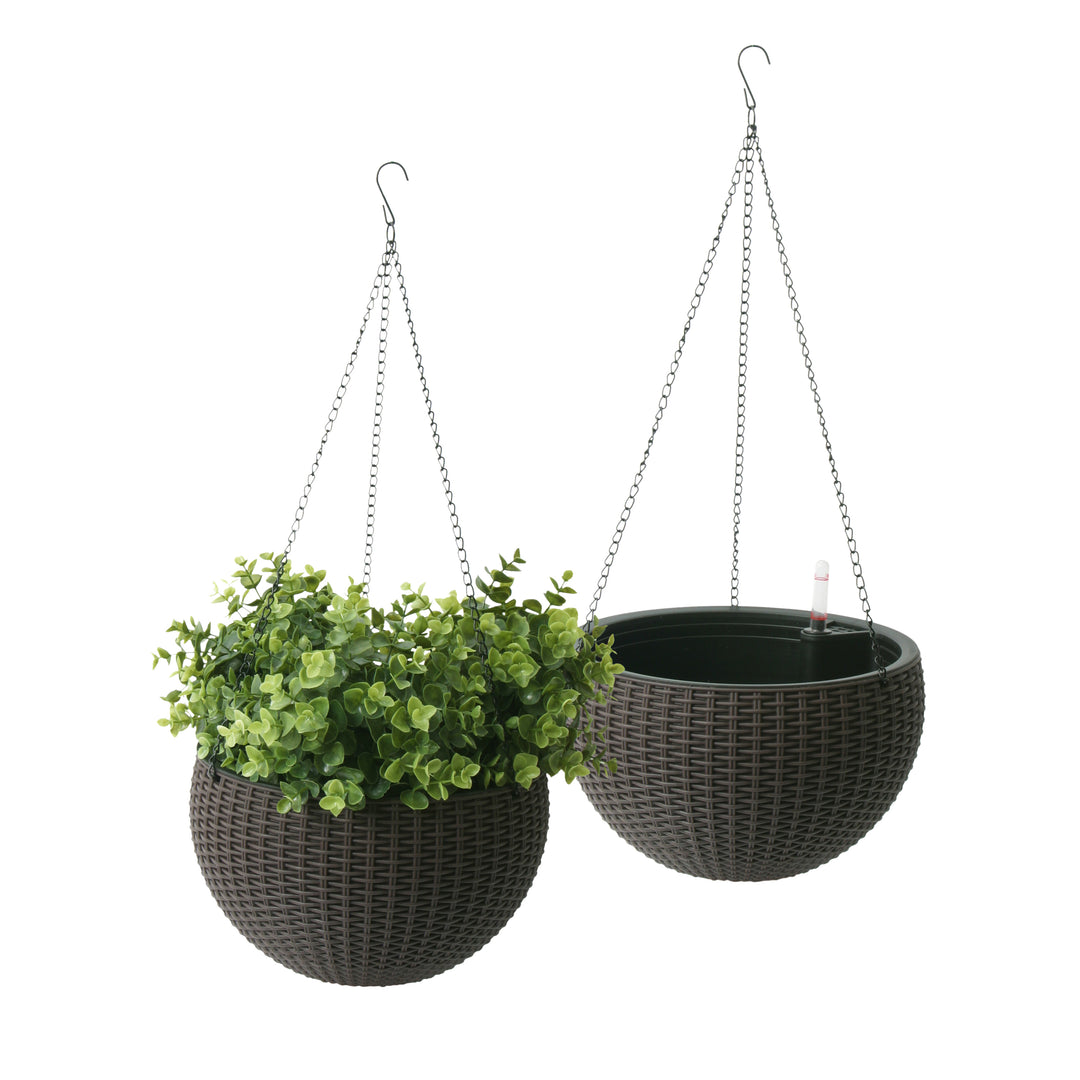 Modena Wicker Self-Watering Hanging Basket Planter, 2-Pack
