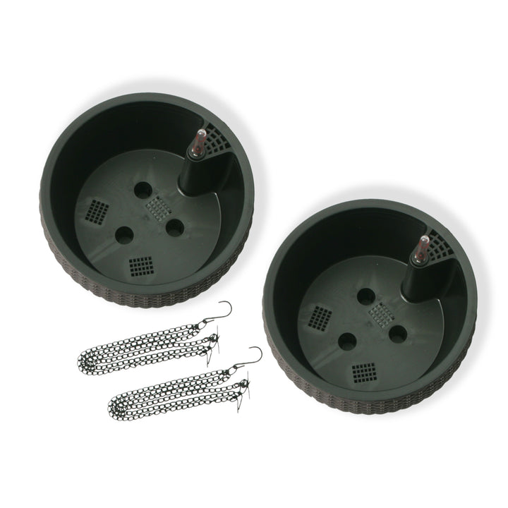 Modena Wicker Self-Watering Hanging Basket Planter, 2-Pack