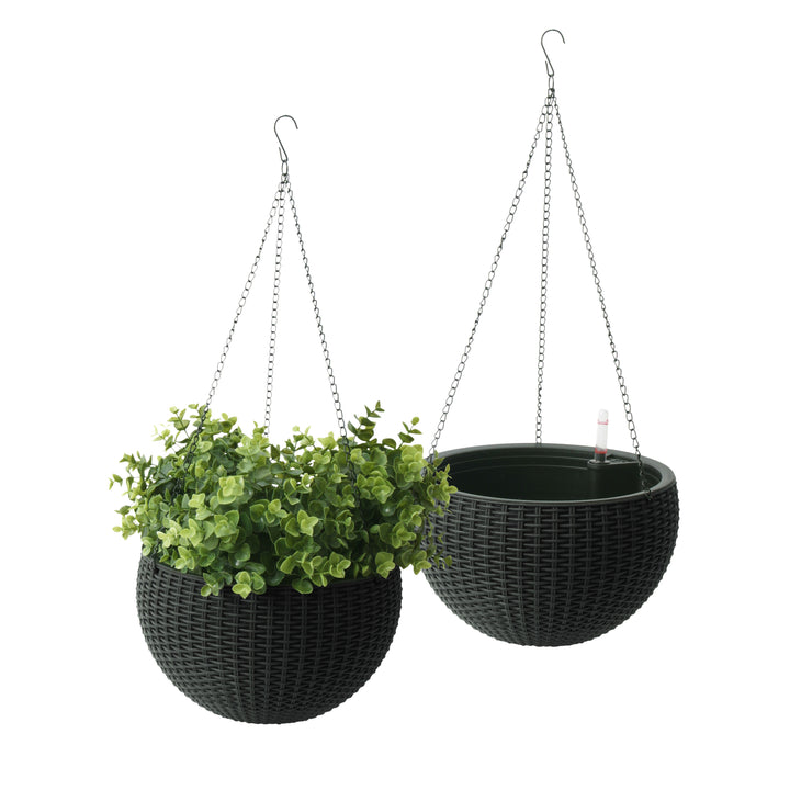 Modena Wicker Self-Watering Hanging Basket Planter, 2-Pack