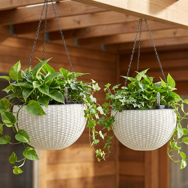 Modena Wicker Self-Watering Hanging Basket Planter, 2-Pack