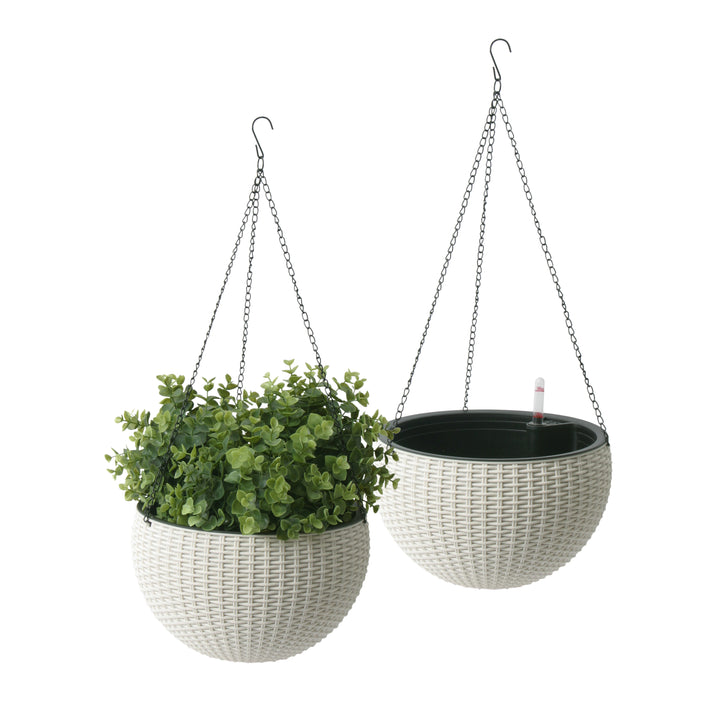 Modena Wicker Self-Watering Hanging Basket Planter, 2-Pack