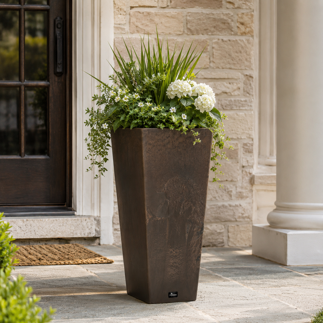 Valencia 24" Square Taper Planter with Watering Tray