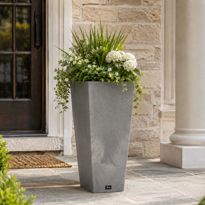 Valencia 24" Square Taper Planter with Watering Tray