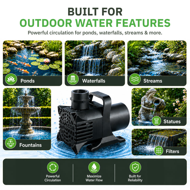 MaxFlo Pond Pump – Submersible Waterfall, Fountain & Water Feature Pump