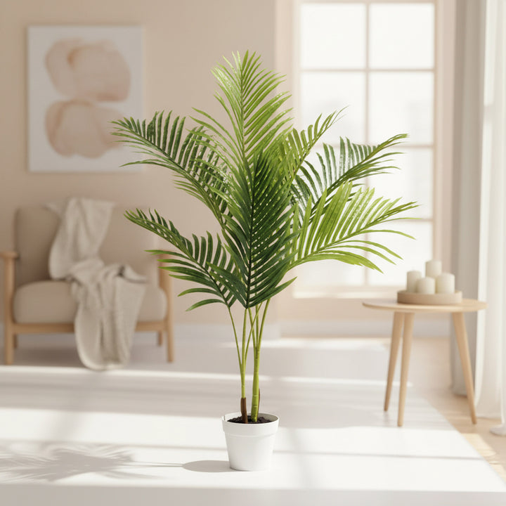 54 inch faux palm tree in white decorative planter with realistic fronds