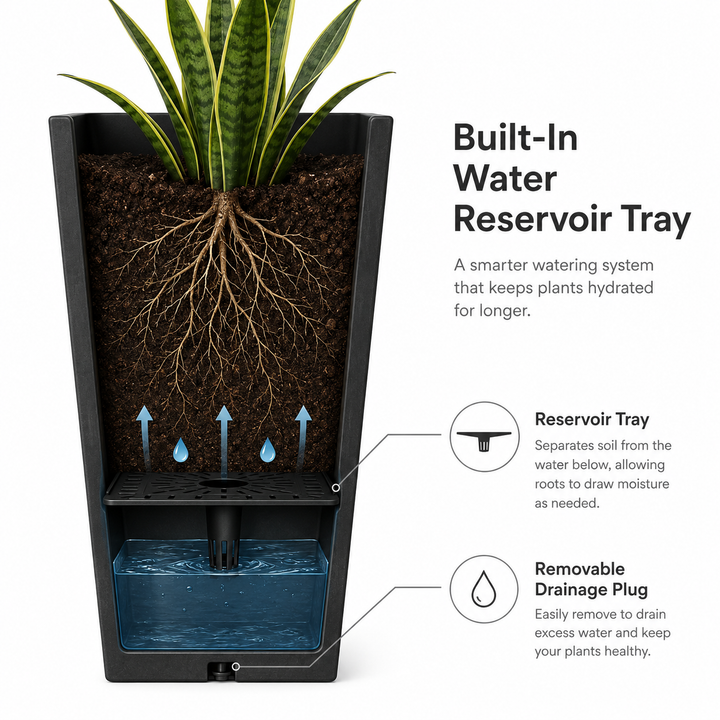 Valencia 24" Square Taper Planter with Watering Tray