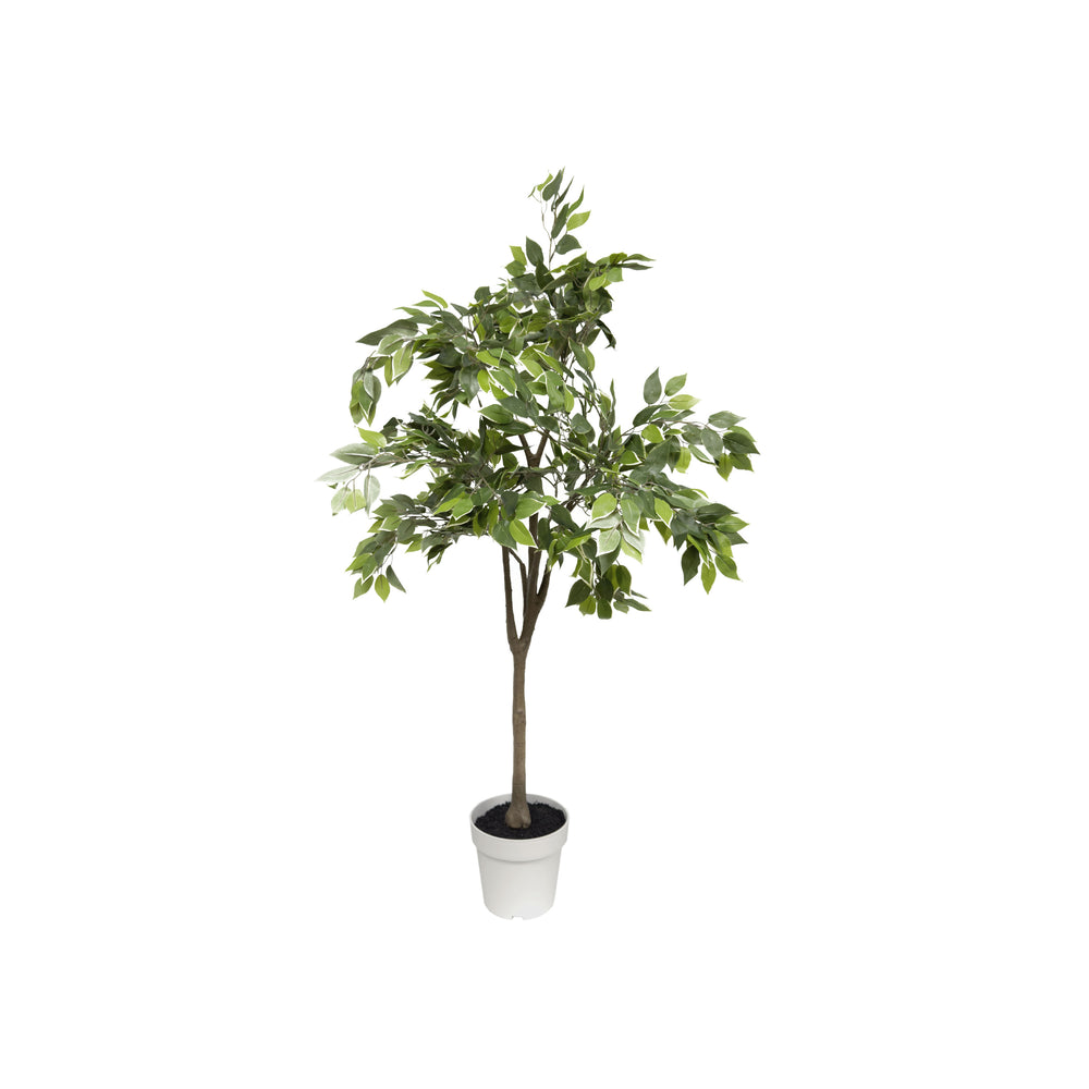 53 inch faux ficus tree in white decorative planter with lifelike leaves and branching