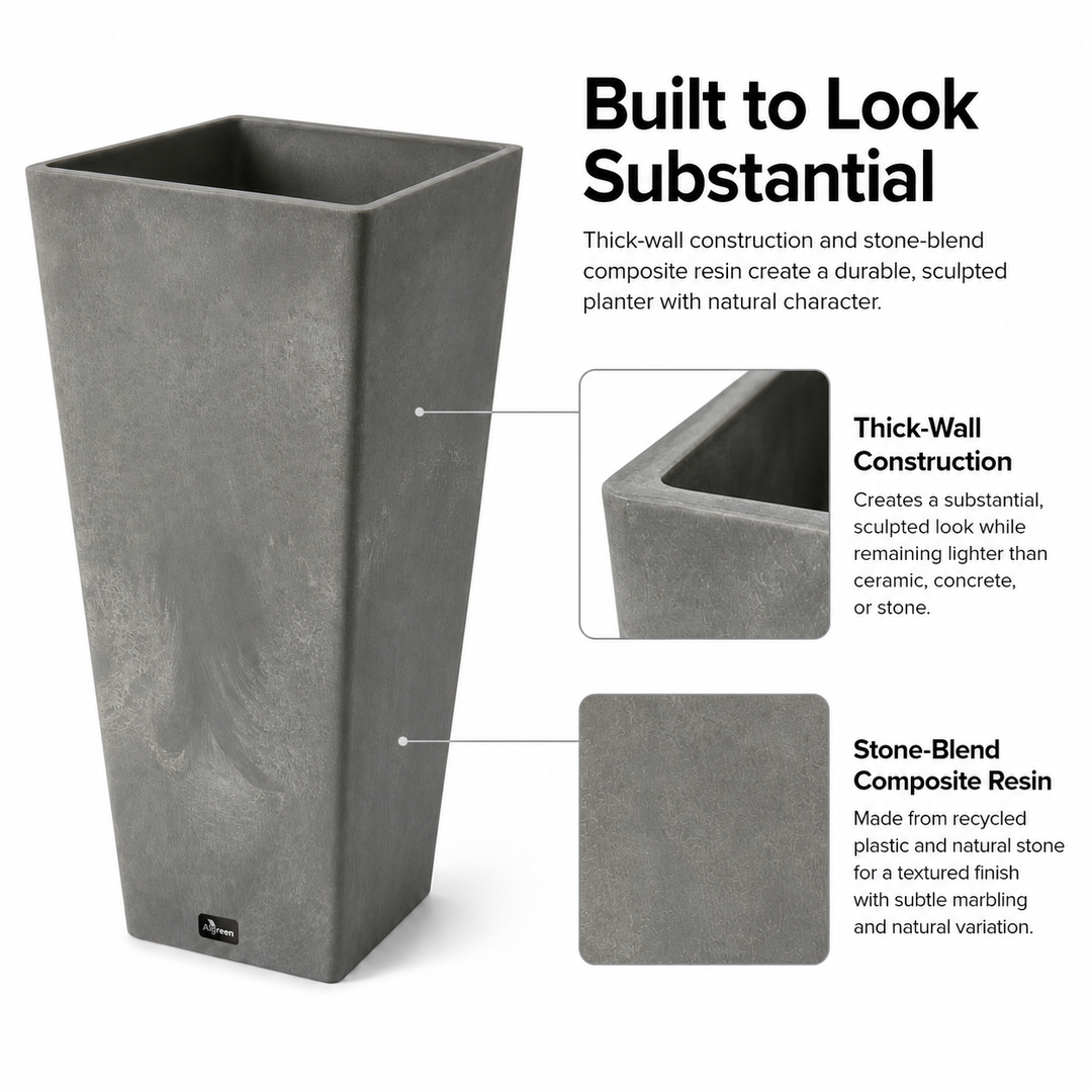 Valencia 24" Square Taper Planter with Watering Tray