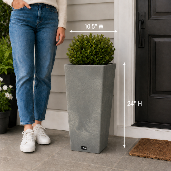Valencia 24" Square Taper Planter with Watering Tray