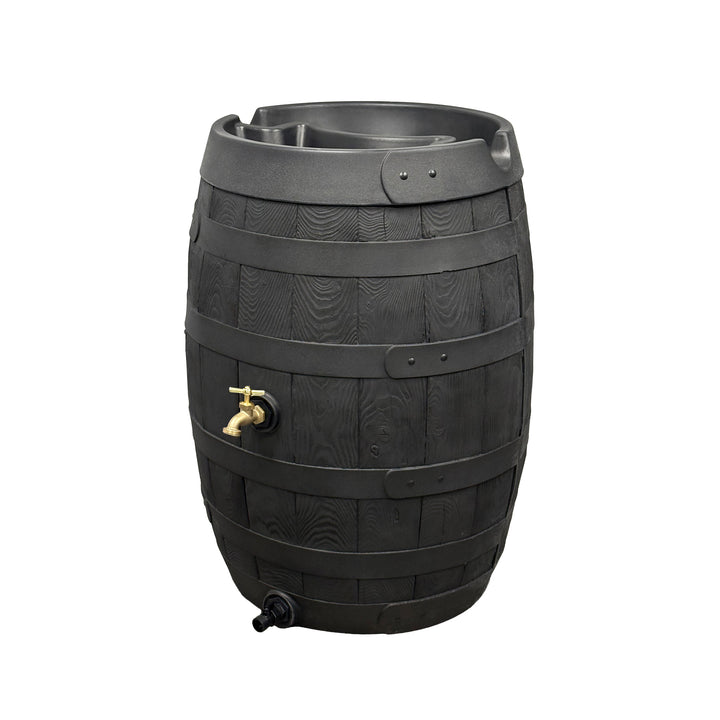 Heritage 50 Gallon Rain Barrel with Handcrafted Wood Detail & Planter Top