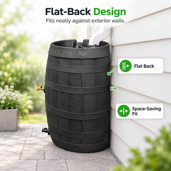 Heritage 50 Gallon Rain Barrel with Handcrafted Wood Detail & Planter Top