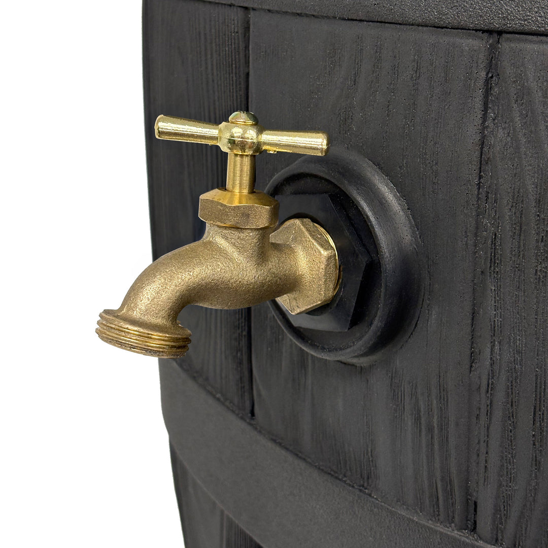 Heritage 50 Gallon Rain Barrel with Handcrafted Wood Detail & Planter Top