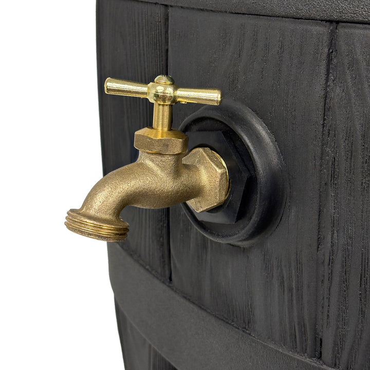 Heritage 50 Gallon Rain Barrel with Handcrafted Wood Detail & Planter Top