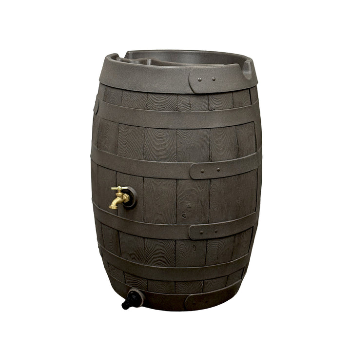 Heritage 50 Gallon Rain Barrel with Handcrafted Wood Detail & Planter Top