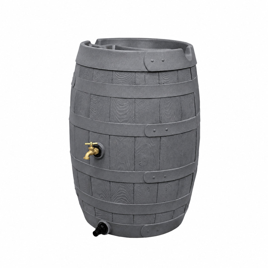 Heritage 50 Gallon Rain Barrel with Handcrafted Wood Detail & Planter Top