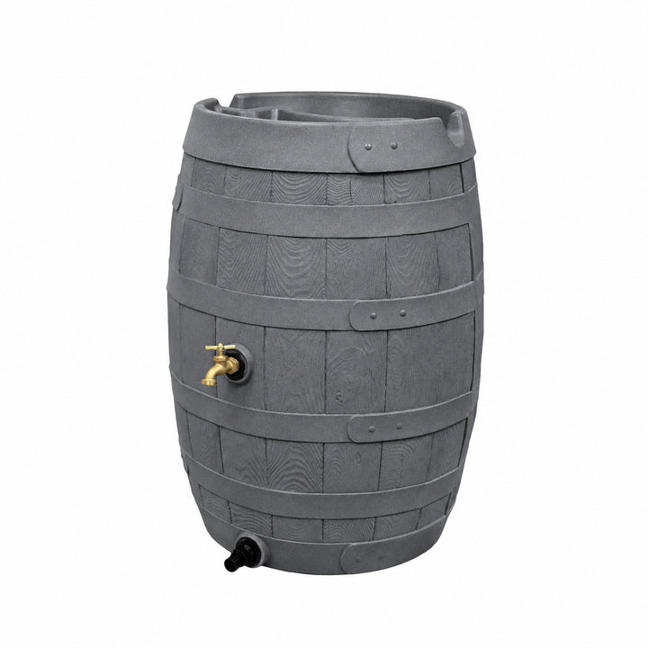 Heritage 50 Gallon Rain Barrel with Handcrafted Wood Detail & Planter Top