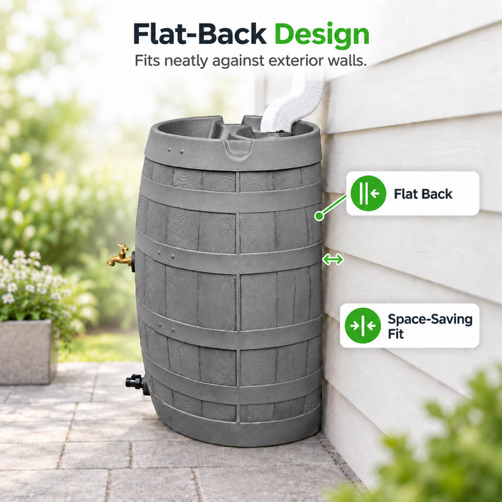 Heritage 50 Gallon Rain Barrel with Handcrafted Wood Detail & Planter Top