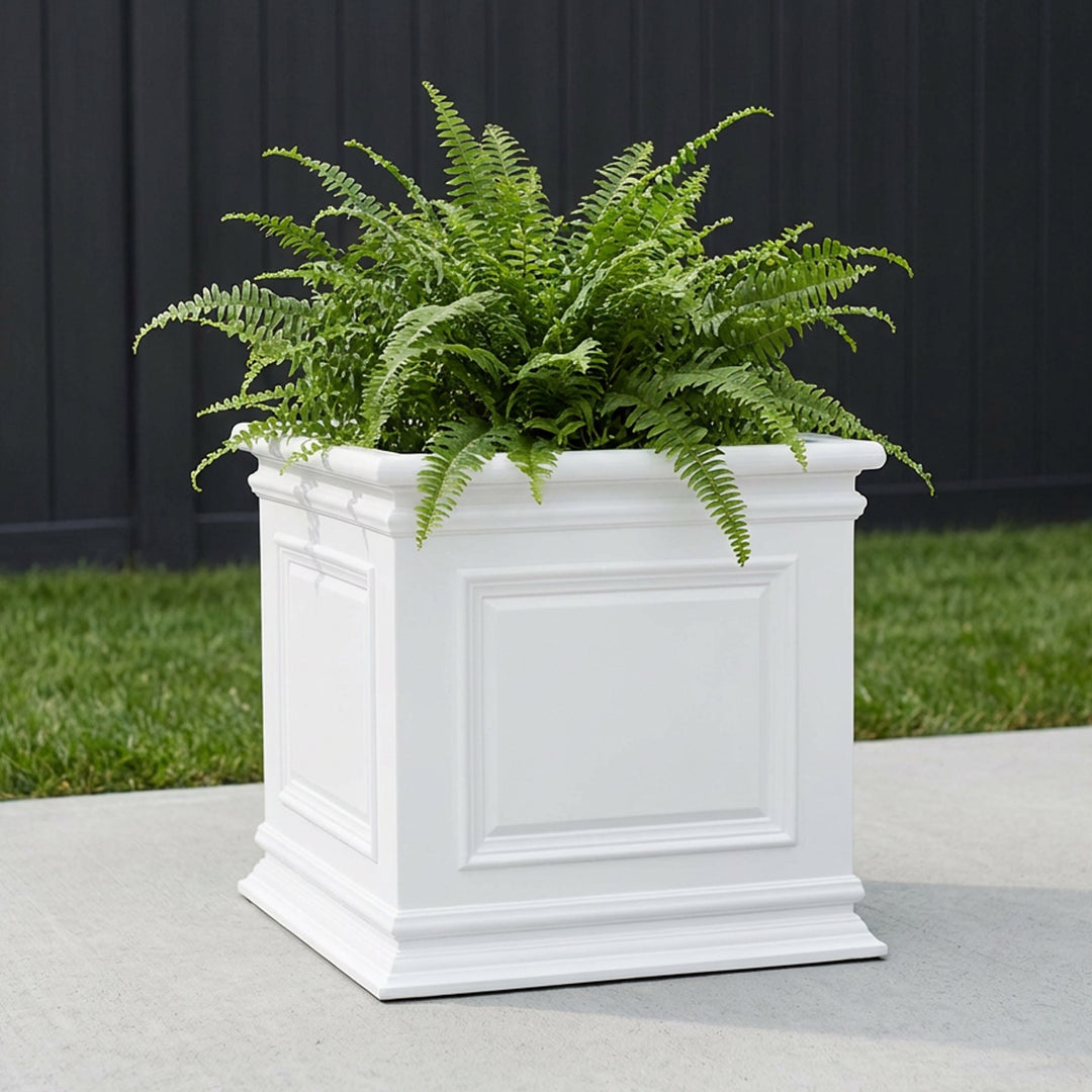 self watering white planter Self Watering Planter – Covington Cube Outdoor Planter