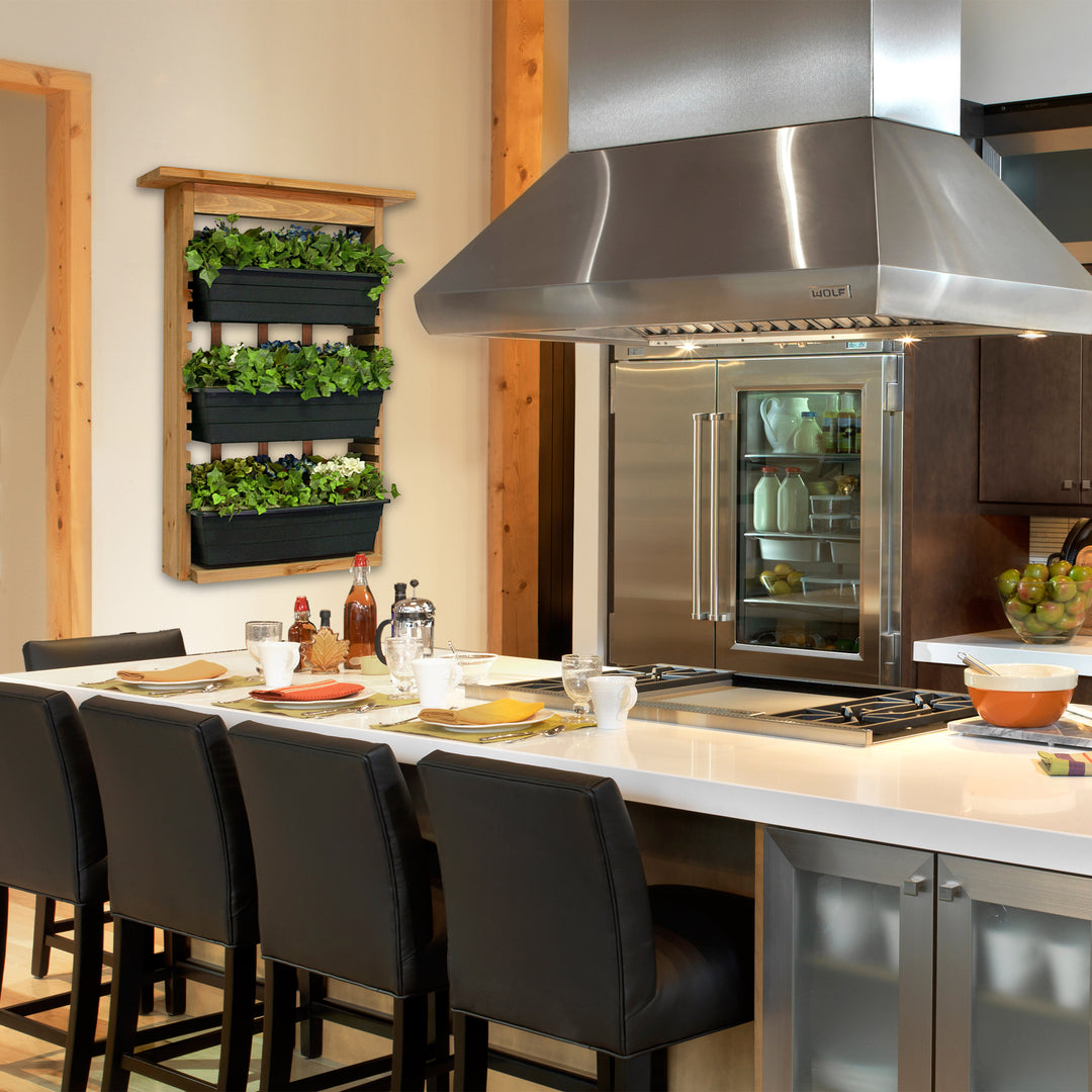 Wall Mounted Vertical Planter with Trellis – 3 Tier Wood Frame Garden Planter with Drainage Pots for Indoor & Outdoor Use