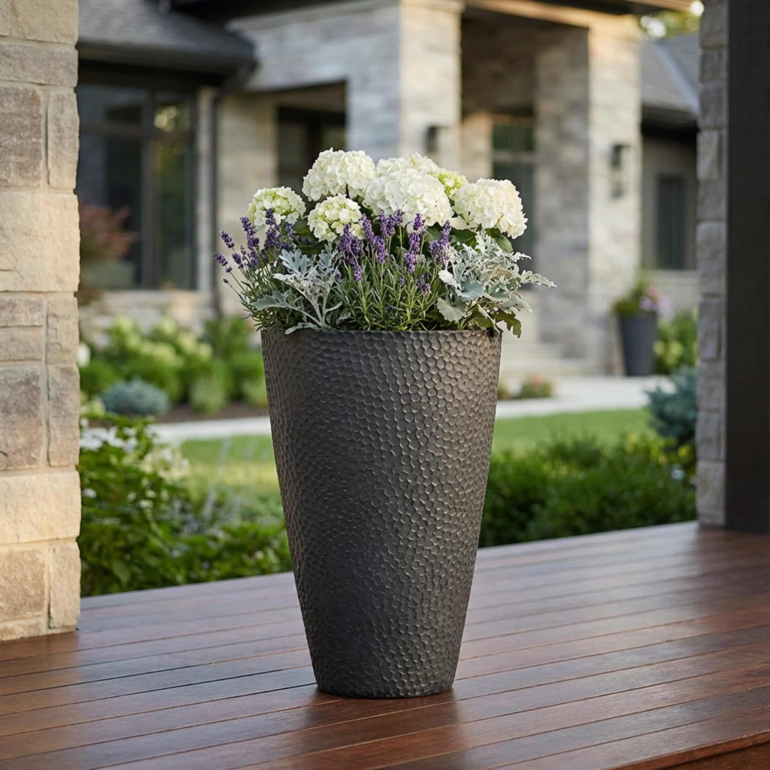 鉢・プランター SRL . DEN-3M / CE-PLANT POT BLACK Indoor Outdoor Planter Pot – Hammered Texture | Algreen – Algreen