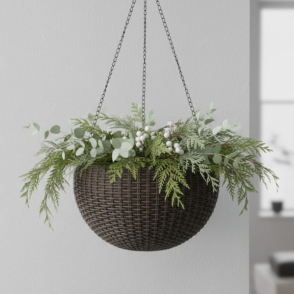Wicker Hanging Basket Planter with Watering Tray, 2-Pack