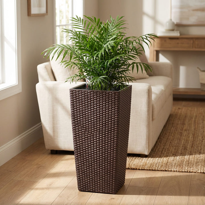 Wicker Square Taper Planter, Self-Watering