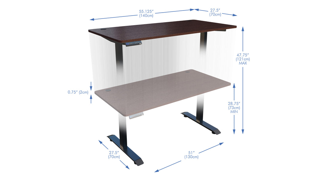 Elevate Electric Standing Desk 55" x 28" - Dual Motor Sit to Stand Desk - Push Button Memory Settings - Solid Top with Heavy Duty Adjustable Steel Legs - Work or Home Office Desk